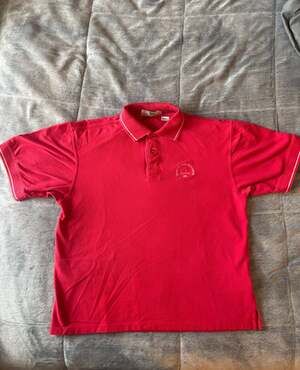 A.M. Player Polo Shirt Size M Red Galveston Island Golf Course Embroidery